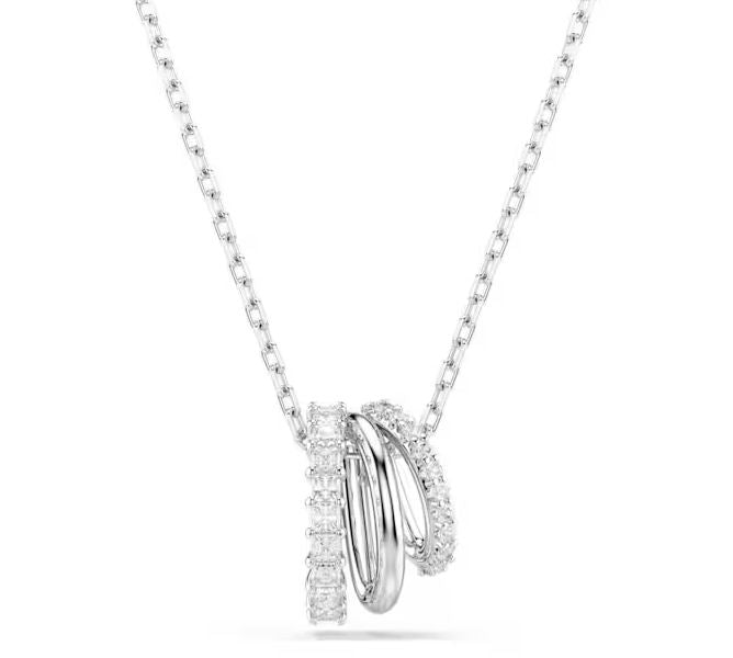 Hyperbola pendant Round cut, White, Rhodium plated