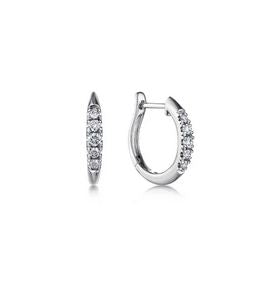 14K White Gold Classic Round 15mm Diamond Huggie Earrings