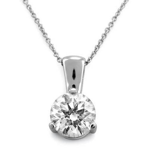 14k White 3/4ct Lab Grown Solitaire Pendant with Chain