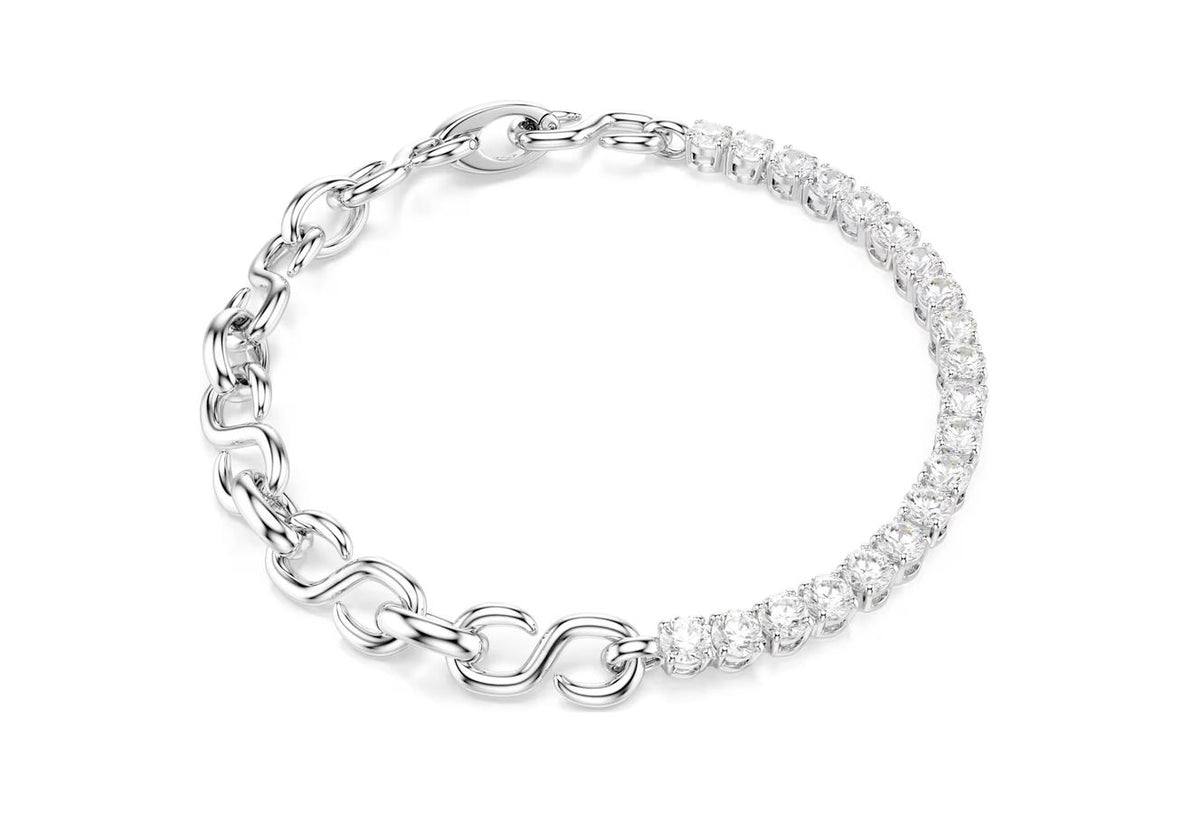 Matrix bracelet Round cut, White, Rhodium plated
