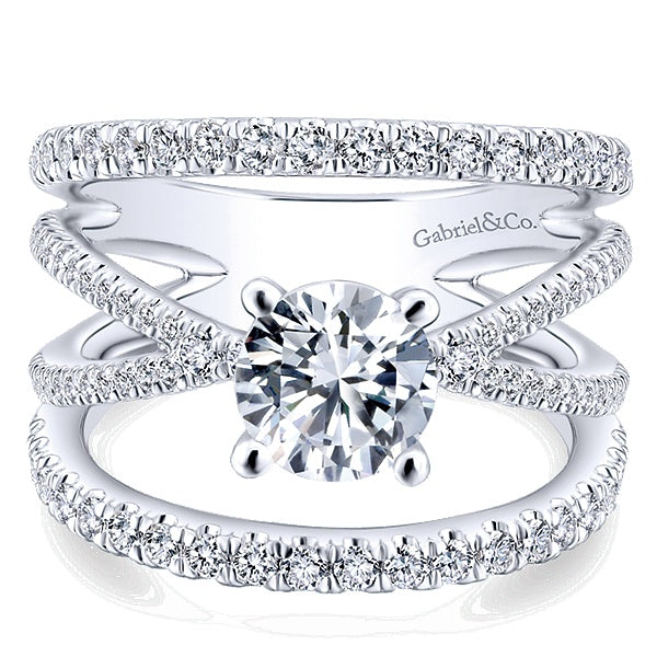 14K White Gold Round Split Shank Diamond Engagement Ring