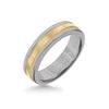Triton 6MM Grey Tungsten Carbide Ring - Flat Milgrain 14K Yellow Gold Insert with Round Edge