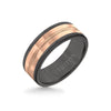 Triton 8MM Black Tungsten Carbide Ring - Center Milgrain 14K Rose Gold Insert with Round Edge