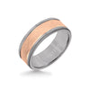 Triton 8MM Grey Tungsten Carbide Ring - Crystalline 14K Rose Gold Insert with Round Edge