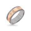 Triton 8MM Grey Tungsten Carbide Ring - Serrated Vertical Cut 14K Rose Gold Insert with Round Edge