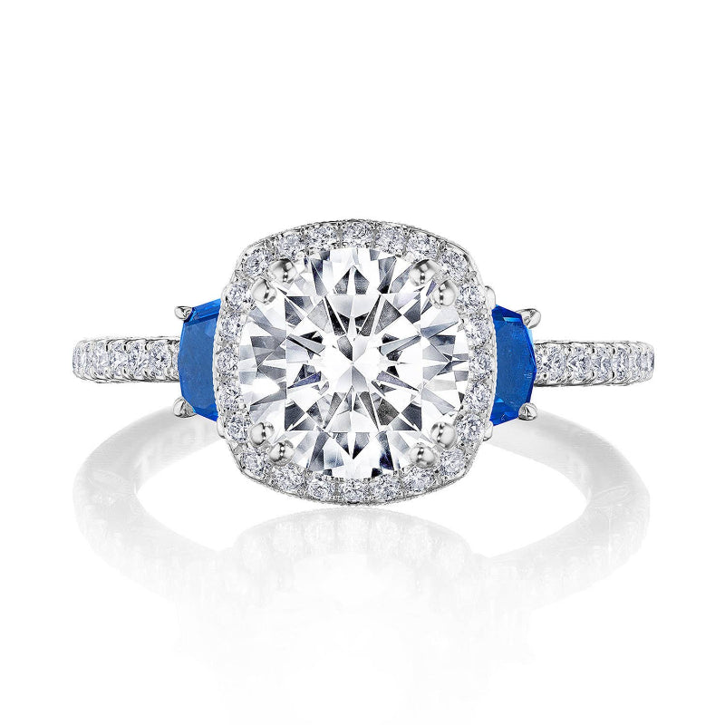 Tacori Cushion 3-Stone Engagement Ring with Blue Sapphire