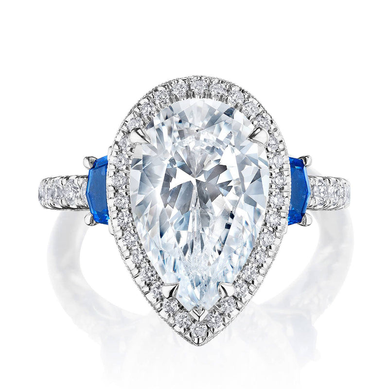 Tacori Pear 3-Stone Engagement Ring with Blue Sapphire
