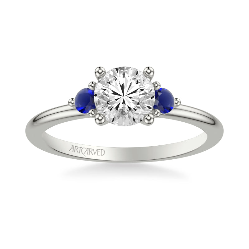 Artcarved Bridal Semi-Mounted with Side Stones Classic Engagement Ring 18K White Gold & Blue Sapphire