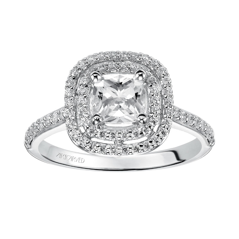 Artcarved Bridal Semi-Mounted with Side Stones Classic Halo Engagement Ring Tara 14K White Gold