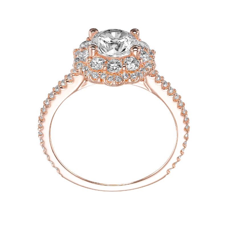 Artcarved Bridal Semi-Mounted with Side Stones Contemporary Floral Halo Engagement Ring Priscilla 14K Rose Gold