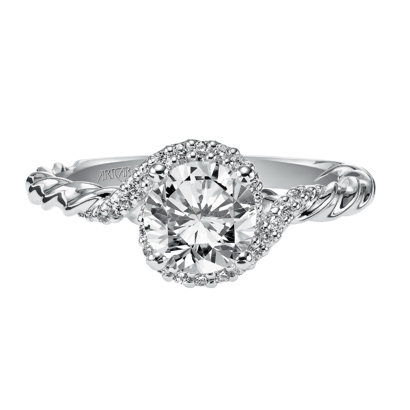 Artcarved Bridal Mounted with CZ Center Contemporary Rope Halo Engagement Ring Jolie 14K White Gold