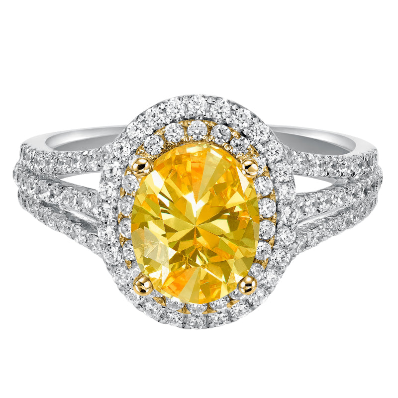 Artcarved Bridal Mounted with CZ Center Classic Halo Engagement Ring Lena 14K White Gold Primary & 14K Yellow Gold