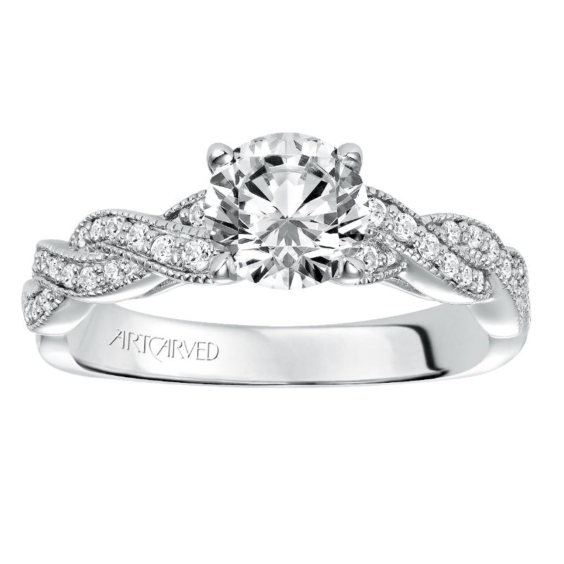 Artcarved Bridal Semi-Mounted with Side Stones Contemporary Twist Diamond Engagement Ring Cintra 14K White Gold