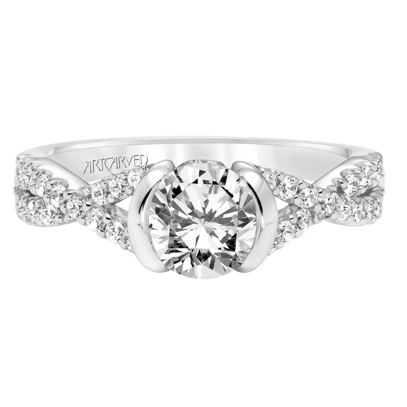 Artcarved Bridal Semi-Mounted with Side Stones Contemporary Engagement Ring Adeena 14K White Gold