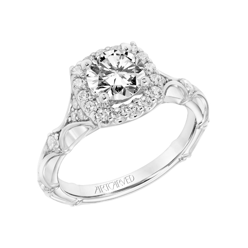 Artcarved Bridal Semi-Mounted with Side Stones Classic Halo Engagement Ring Tamara 14K White Gold