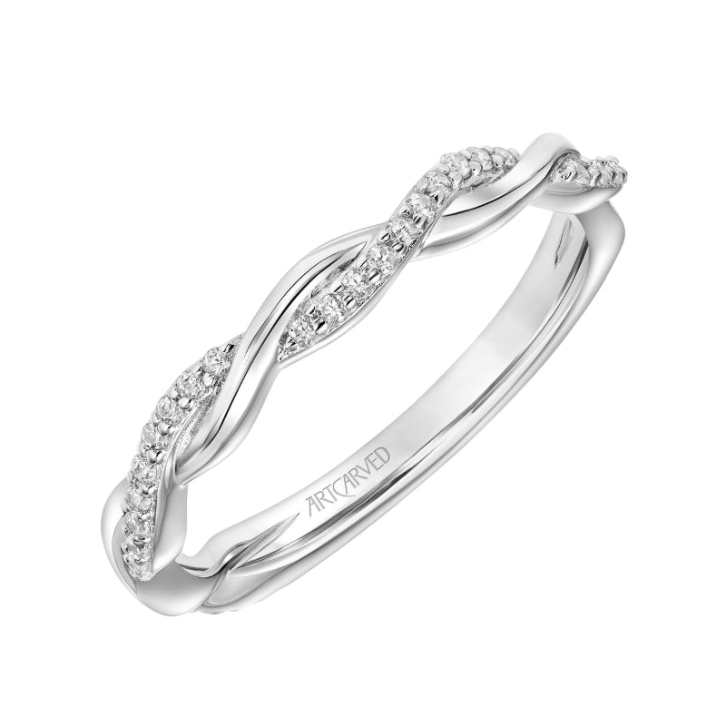 Artcarved Bridal Mounted with Side Stones Contemporary Twist Diamond Wedding Band Cassidy 14K White Gold
