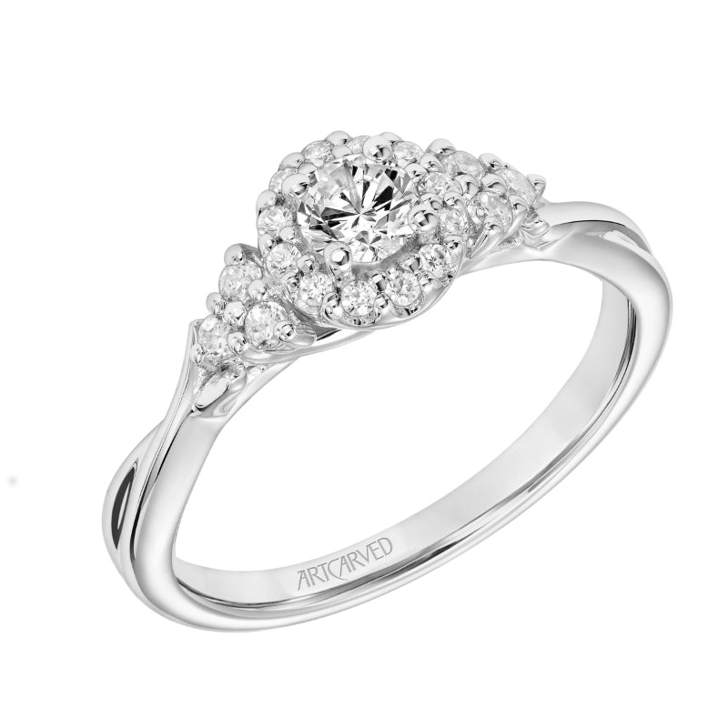 Artcarved Bridal Semi-Mounted with Side Stones Contemporary One Love Engagement Ring 14K White Gold