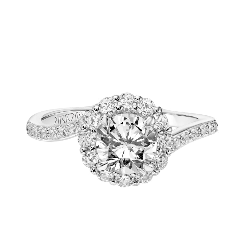Artcarved Bridal Mounted with CZ Center Contemporary Twist Halo Engagement Ring Sierra 18K White Gold