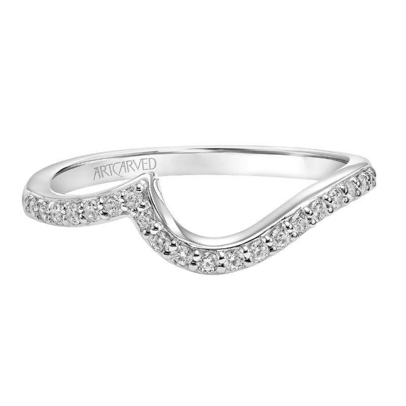 Artcarved Bridal Mounted with Side Stones Contemporary One Love Diamond Wedding Band 14K White Gold