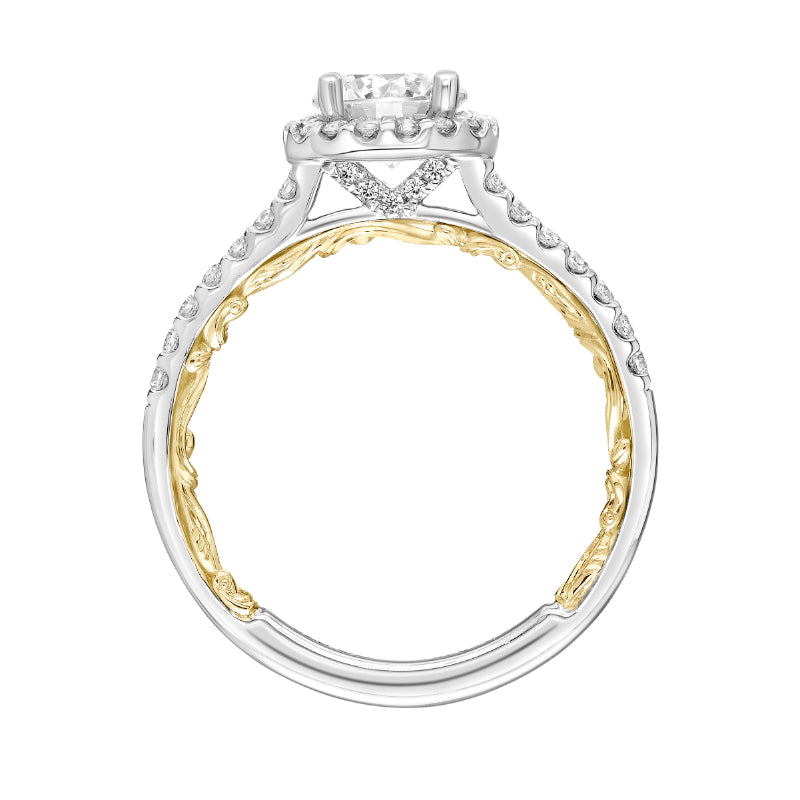 Artcarved Bridal Semi-Mounted with Side Stones Classic Lyric Halo Engagement Ring Theda 18K White Gold Primary & 18K Yellow Gold