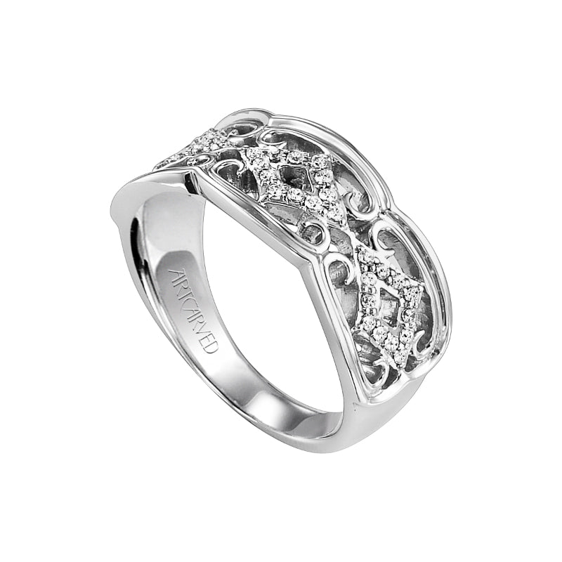 Artcarved Bridal Mounted with Side Stones Vintage Fashion Diamond Anniversary Band Bianca 14K White Gold