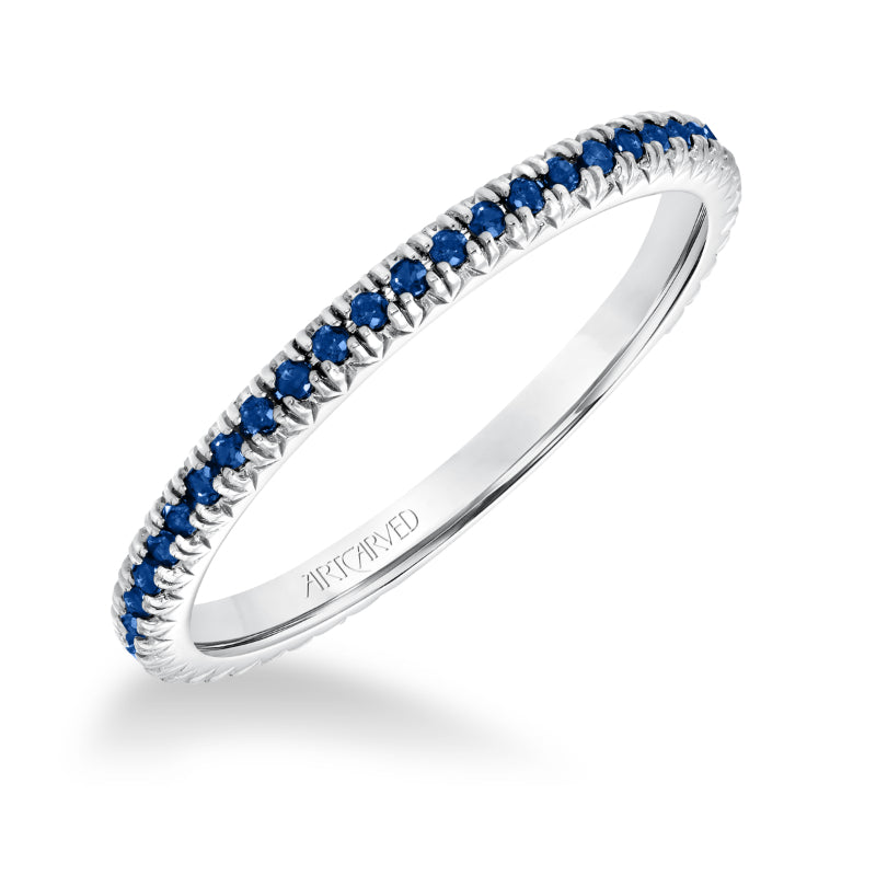 Artcarved Bridal Mounted with Side Stones Contemporary Stackable Eternity Anniversary Band 14K White Gold & Blue Sapphire