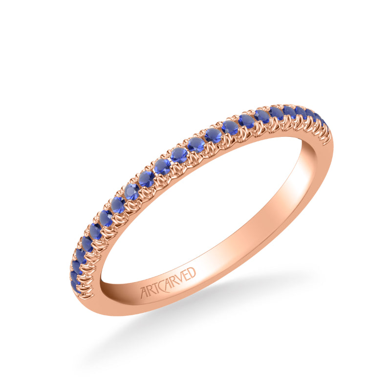 Artcarved Bridal Mounted with Side Stones Classic Anniversary Band 18K Rose Gold & Blue Sapphire