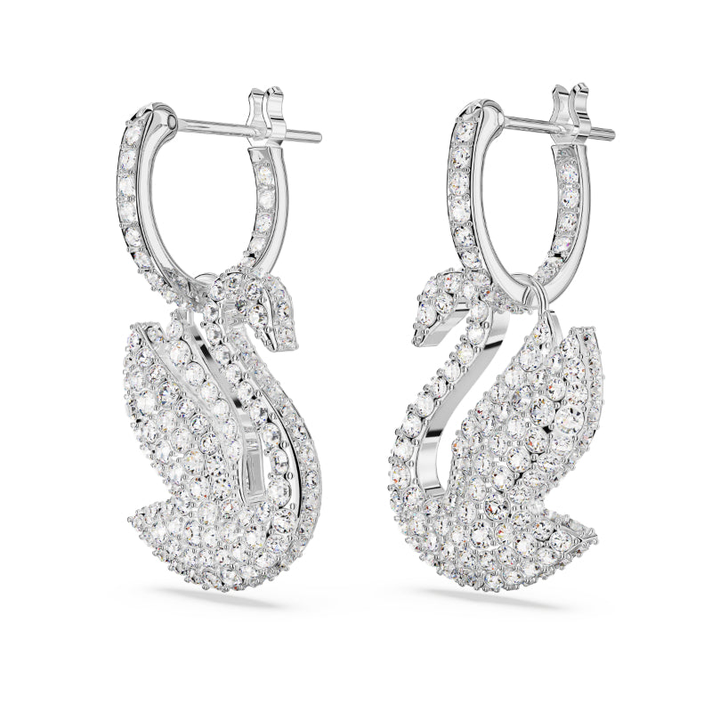 Swarovski Swarovski Iconic Swan Drop Earrings Swan White Rhodium Pl