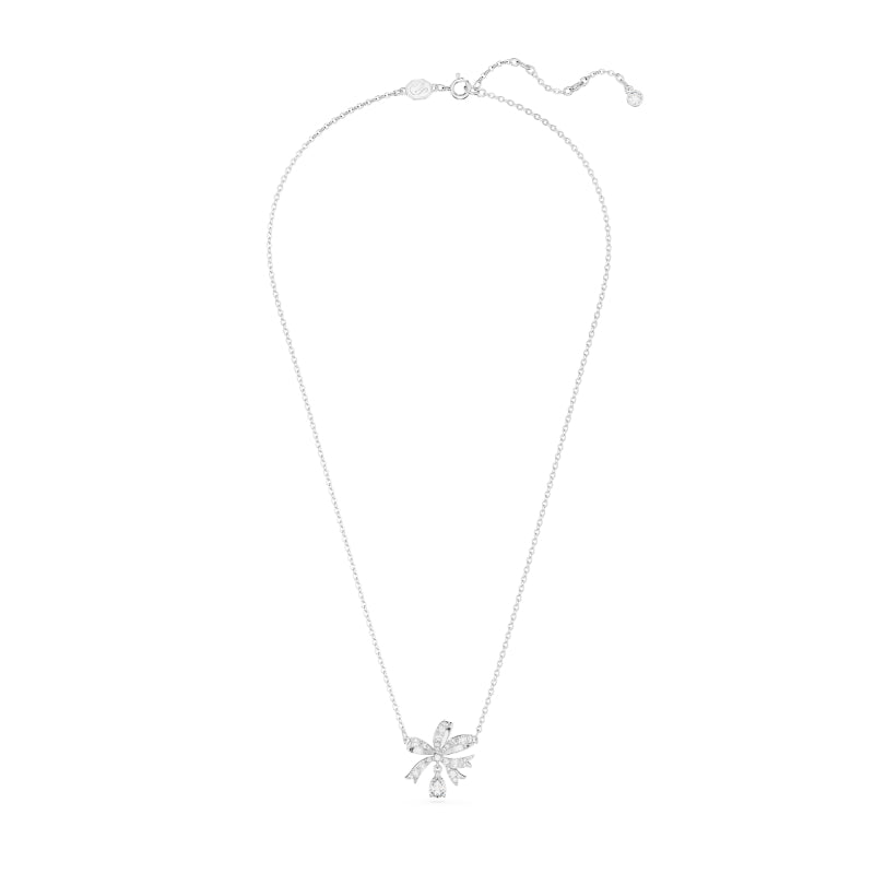 Swarovski Volta Necklace, Bow, Small, White, Rhodium Plated
