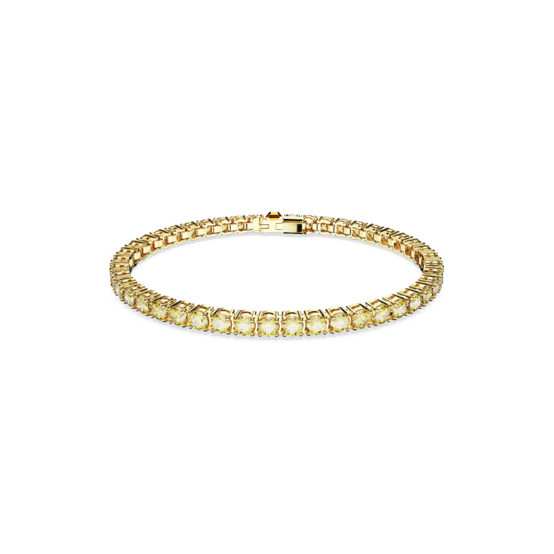 Swarovski Matrix Tennis Bracelet, Round Cut, Yellow, Gold-Tone Plated