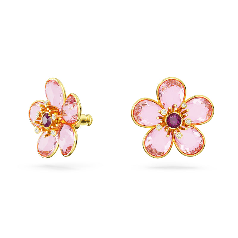 Swarovski Florere Stud Earrings, Flower, Pink, Gold-Tone Plated