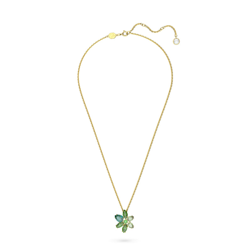 Swarovski Gema Pendant, Mixed Cuts, Flower, Green, Gold-Tone Plated
