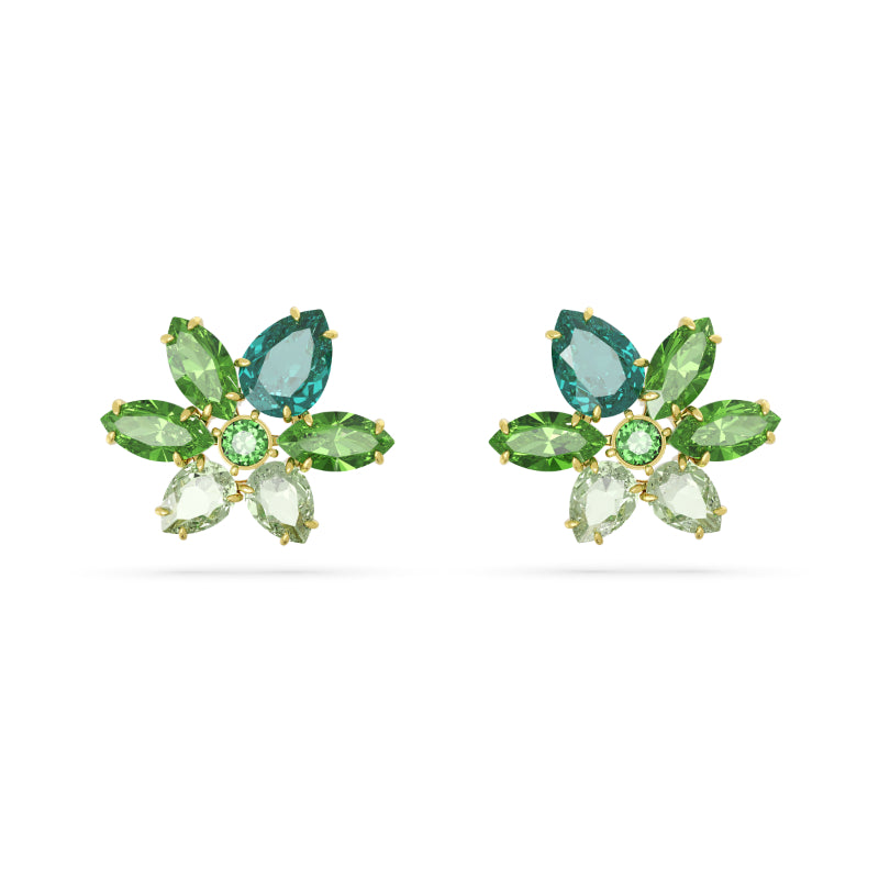 Swarovski Gema Stud Earrings, Mixed Cuts, Flower, Green, Gold-Tone Plated