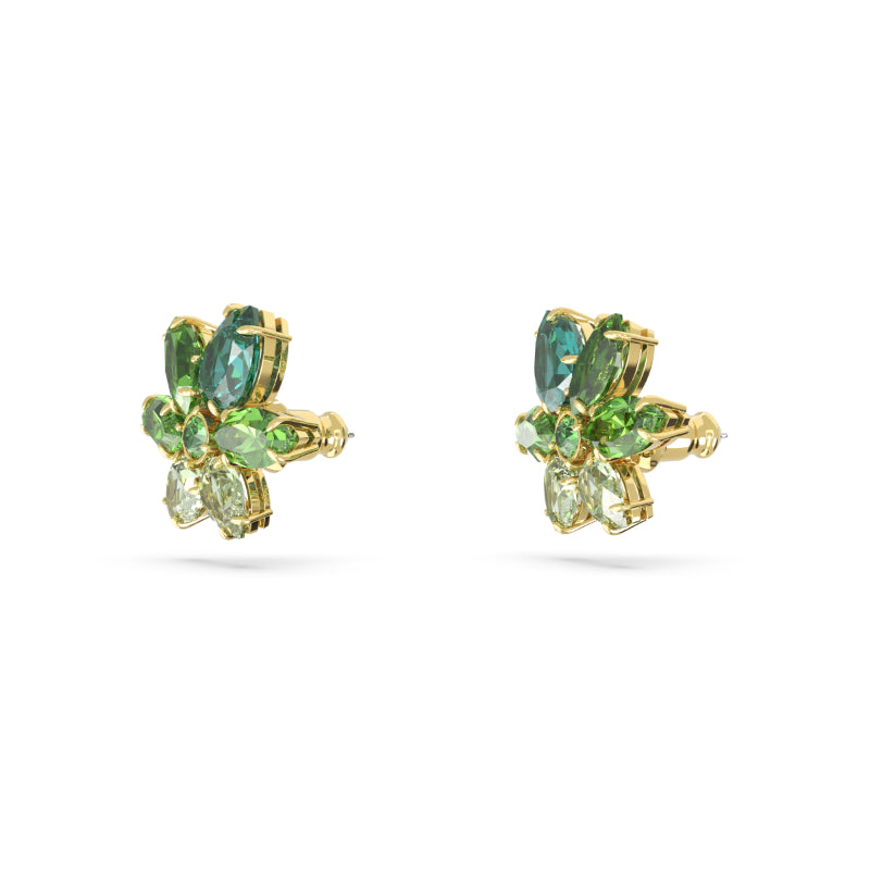Swarovski Gema Stud Earrings, Mixed Cuts, Flower, Green, Gold-Tone Plated