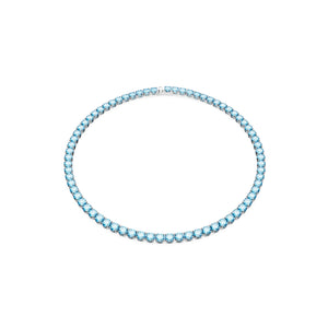 Swarovski Matrix Tennis Necklace, Round Cut, Blue, Rhodium Plated