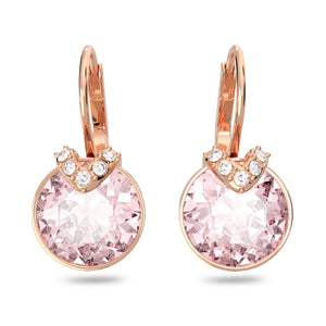 Swarovski Bella V Drop Earrings, Round Cut, Pink, Rose Gold-Tone Plated