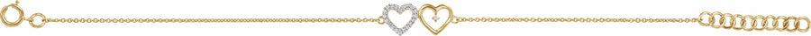 10K Yellow .07 CTW Diamond Double Heart 7 Bracelet