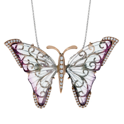 Simon G Fashion Color Butterfly Pendant Necklace In 18K Gold With Diamonds (White,Rose)