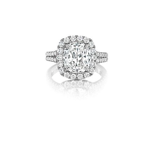 Henri Daussi 18K White Gold .85ctw Diamond Halo Engagement Ring