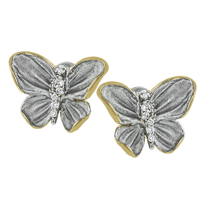 Simon G Fashion Monarch Butterfly Earrings In 18K Gold With Diamonds (Gray)