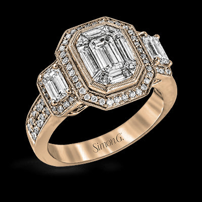 Simon G. 1.01 ctw Halo 18k Rose Gold Emerald Cut Engagement Ring