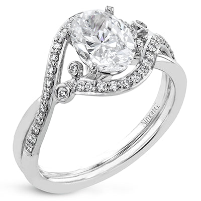 Simon G. Criss Cross Platinum White Oval Cut Engagement Ring