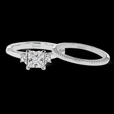 Simon G. Bridal Set 18k White Gold Princess Cut Engagement Ring