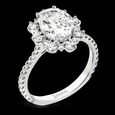 Simon G. Halo 18k White Gold Oval Cut Engagement Ring