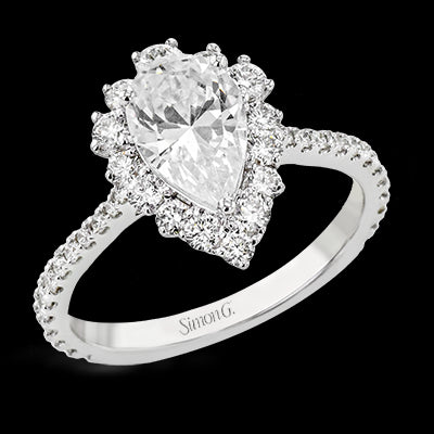 Simon G. Halo 18k White Gold Pear Cut Engagement Ring