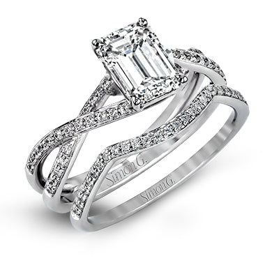 Simon G Bridal Emerald-Cut Criss-Cross Engagement Ring & Matching Wedding Band In 18K Gold With Diamonds (White)