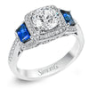 Simon G Bridal Round-Cut Three-Stone Halo Engagement Ring In 18K Gold With Diamonds & Sapphires (White)