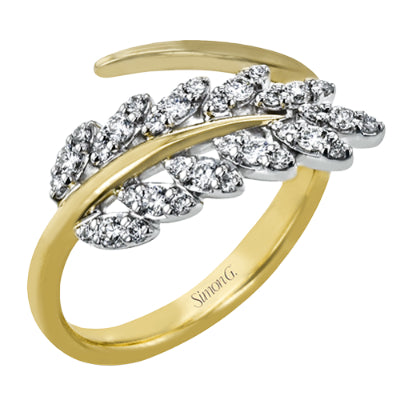 Simon G Fashion Leaf Right Hand Ring In 18K Gold With Diamonds (White,Yellow)