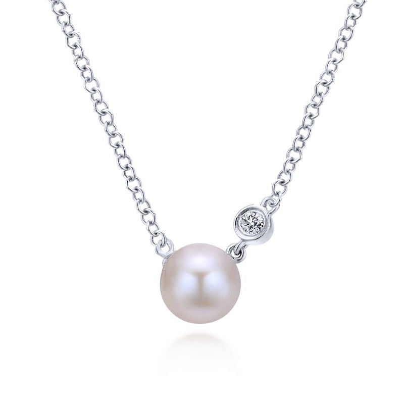 Gabriel & Co. Sterling Silver Grace Diamond and Pearl Necklace