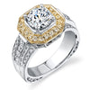 Simon G. Halo 18k Two Tone Gold Round Cut Engagement Ring